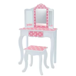 Polka Dot Fashion Prints Vanity Table & Stool Set Pink - Teamson Kids -Children Furniture Store GUEST d8246866 9307 4f17 bcb6 9751a78f2b41