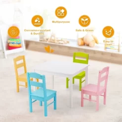 Costway 5 Pieces Kids Wood Table & Chair Set For 2-6 Years Colorful -Children Furniture Store GUEST d8940a5f 3685 41cf ba23 5e70b6ed88cc