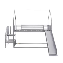 Twin Over Twin Metal Bunk Bed House Bed With Slide And Staircase-ModernLuxe -Children Furniture Store GUEST d92ea0f2 dc92 4f2a b7ee bd5b06c74792
