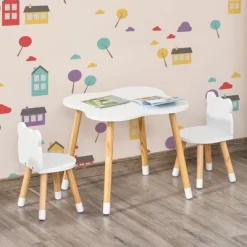 Qaba Kids Table And Chair Set For Arts, Meals, Lightweight Wooden Homework Activity Center, Toddlers Age 3+, White -Children Furniture Store GUEST d9344b83 32e4 4d43 af08 b97952a03436
