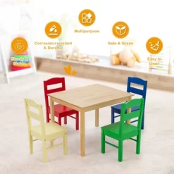 Costway Kids 5 Piece Table Chair Set Pine Wood Multicolor Children Play Room Furniture -Children Furniture Store GUEST d93d385b 3db3 43f6 aa58 575c987df40d