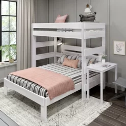 Max & Lily Farmhouse Twin Over Queen L-Shaped Bunk Bed With Desk