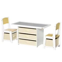 Qaba 3-in-1 Activity Table And Chair Set, Modern Kids Writing Desk Set, Bricks And Roads Style Table And Chair Set, 3pc Total, White -Children Furniture Store GUEST da84bcfb bb7c 476f 90be 937af614539f