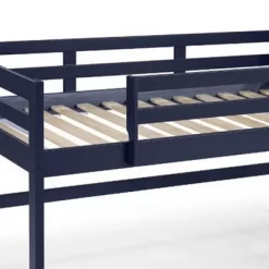 Twin Loft Bed With Wooden Frame And Reversible Ladder Blue - Benzara