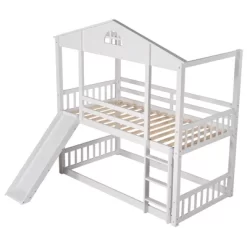 Twin Over Twin House Shaped Bunk Bed With Convertible Slide And Ladder-ModernLuxe -Children Furniture Store GUEST db779b5a 7dc3 4afc 8b41 3c2d33274854