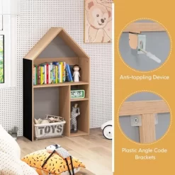 Costway Kids House-Shaped Table & Chair Set Wooden Toy Organizer Cabinet With Blackboard Grey/White -Children Furniture Store GUEST dbc558e8 b91c 45bb 9169 e5b50ff1430a