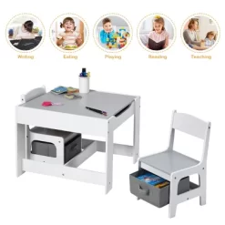 Costway Kids Table Chairs Set With Storage Boxes Blackboard Whiteboard Drawing GreyNature -Children Furniture Store GUEST dbcda91c 63fa 4a81 a885 d86aa2526a17
