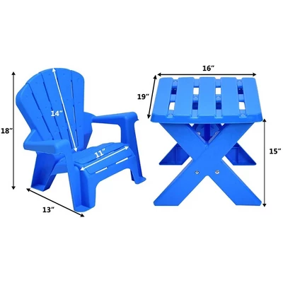 Costway Plastic Children Kids Table & Chair Set 3-Piece Play Furniture In/Outdoor Blue 4 Costway Plastic Children Kids Table & Chair Set 3-Piece Play Furniture In/Outdoor Blue - Image 2