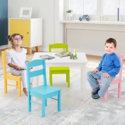 Costway 5 Pieces Kids Wood Table & Chair Set For 2-6 Years Colorful -Children Furniture Store GUEST e14a22ee 6cc7 43f8 bc80 7242015c43cb