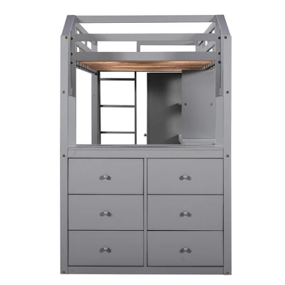 Twin Size Loft Bed With Wardrobe, Drawers And Desk With Shelves - ModernLuxe 10 Twin Size Loft Bed With Wardrobe, Drawers And Desk With Shelves - ModernLuxe - Image 8