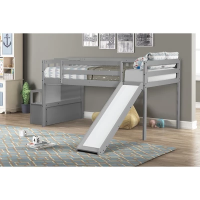 Twin Size Loft Bed With Staircase, Safety Guardrails And Slide-ModernLuxe 3 Twin Size Loft Bed With Staircase, Safety Guardrails And Slide-ModernLuxe