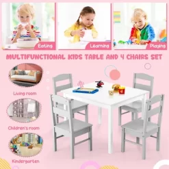 Costway Kids 5 Piece Table & Chair Set Wooden Children Activity Playroom Furniture Gift -Children Furniture Store GUEST e69c37eb 6777 4ef9 83b7 e4d5ef4fce65