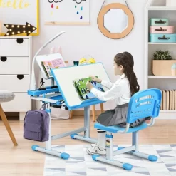 Costway Height Adjustable Kids Desk Chair Set Study Drawing W/Lamp & Bookstand -Children Furniture Store GUEST e7d2a336 971d 4305 b13d f5dfa3e1972d