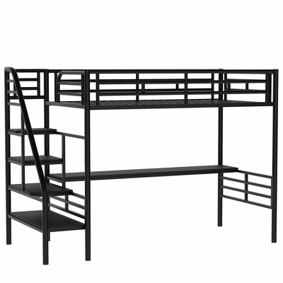 Metal Twin Size Loft Bed With Desk, Black - ModernLuxe 8 Metal Twin Size Loft Bed With Desk, Black - ModernLuxe - Image 6