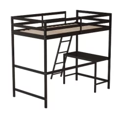 Emma And Oliver Twin Wood Loft Bed Frame With Protective Guardrails And Integrated Desk And Ladder For Use With Any 6-8" Thick Mattress -Children Furniture Store GUEST eae645a1 e96e 49e9 aac6 cdd0e94d1447