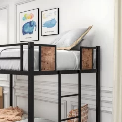 Twin Over Twin Metal Bunk Bed With Ladder And Full-Length Guardrail, Black-ModernLuxe 15 Twin Over Twin Metal Bunk Bed With Ladder And Full-Length Guardrail, Black-ModernLuxe -Children Furniture Store GUEST eb24655b 98d1 48c7 a8cc 3cca6c6401b3