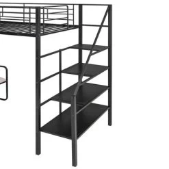 Twin Size Metal Loft Bed With Bench And Storage Staircase, Black-ModernLuxe 21 Twin Size Metal Loft Bed With Bench And Storage Staircase, Black-ModernLuxe -Children Furniture Store GUEST eb4f4fe4 5abd 4890 9d90 48f974d4c0a9
