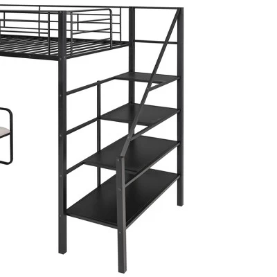 Twin Size Metal Loft Bed With Bench And Storage Staircase, Black-ModernLuxe 12 Twin Size Metal Loft Bed With Bench And Storage Staircase, Black-ModernLuxe - Image 10