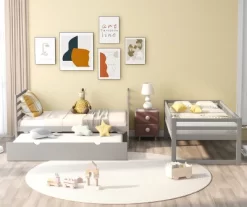 Twin Over Twin Wood Bunk Bed With Safety Rail And Movable Trundle-ModernLuxe -Children Furniture Store GUEST eb60f675 0434 43e8 882e f0a620639d97