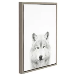 Wolf Framed Canvas Art Gray (24"x18") - Uniek