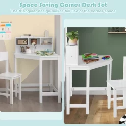 Costway Kids Corner Desk & Chair Set Wooden Study Writing Workstation With Storage & Hutch -Children Furniture Store GUEST ed43f469 c685 4170 b3dd 8be7c84fb60b