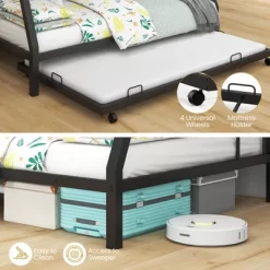 Costway Twin Over Full Metal Bunk Bed With Trundle Slats Support For Teens Adults Black -Children Furniture Store GUEST ee462e8d 93cc 43c7 8c0b 96ed15e2af81