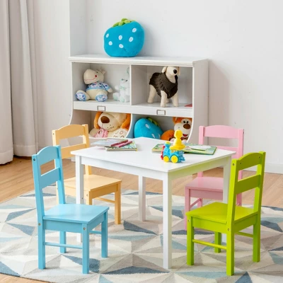 Costway 5 Piece Kids Wood Table Chair Set Activity Toddler Playroom Furniture Colorful 4 Costway 5 Piece Kids Wood Table Chair Set Activity Toddler Playroom Furniture Colorful - Image 2