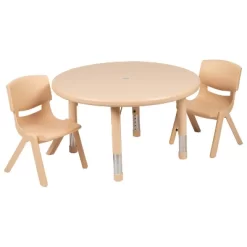 Emma And Oliver 33" Round Plastic Height Adjustable Activity Table Set With 2 Chairs -Children Furniture Store GUEST f0585844 7f3c 489b a343 8c77ded8eae9 1
