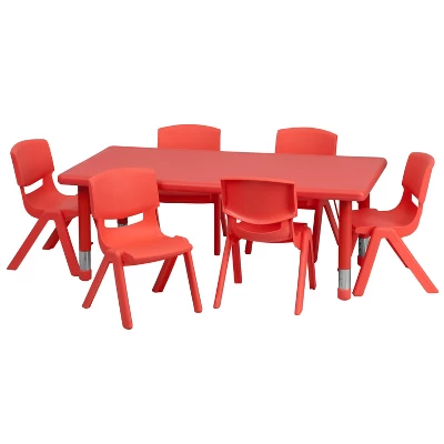 Flash Furniture 24"W X 48"L Rectangular Plastic Height Adjustable Activity Table Set With 6 Chairs 12 Flash Furniture 24"W X 48"L Rectangular Plastic Height Adjustable Activity Table Set With 6 Chairs - Image 10