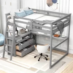 Full Size Loft Bed With Desk, Shelf And Two Built-in Drawers - ModernLuxe -Children Furniture Store GUEST f2bc893c de90 4f99 a05a 27e10a3428b1