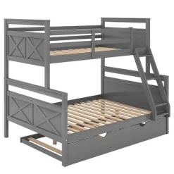 Twin Over Full Bunk Bed With Twin Size Trundle Bed, Ladder And Guardrail-ModernLuxe -Children Furniture Store GUEST f2e528e1 348e 4721 9326 d3ca5130d1d5