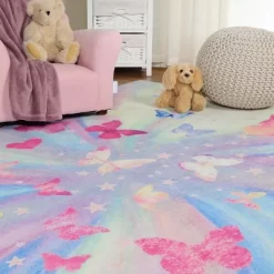 Butterfly Colorful Kids Playroom Nursery Washable Indoor Area Rug By Blue Nile Mills -Children Furniture Store GUEST f412a38a a2b5 4d57 b0dd 223630649e1c
