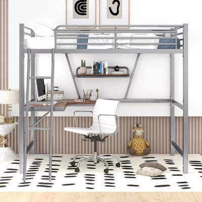 Twin Size Loft Metal Bed With Desk And Shelves - ModernLuxe 3 Twin Size Loft Metal Bed With Desk And Shelves - ModernLuxe