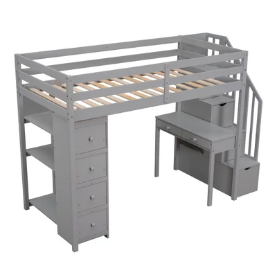 Twin Size Wooden Loft Bed With Storage Drawers, Desk And Shelves - ModernLuxe 5 Twin Size Wooden Loft Bed With Storage Drawers, Desk And Shelves - ModernLuxe - Image 3