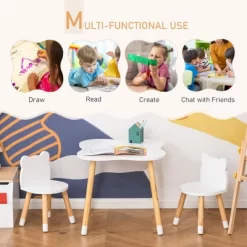 Qaba Kids Table And Chair Set For Arts, Meals, Lightweight Wooden Homework Activity Center, Toddlers Age 3+, White -Children Furniture Store GUEST f65fa918 e1d8 4a0b b3de 89a46b3a22b5
