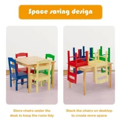 Costway Kids 5 Piece Table Chair Set Pine Wood Multicolor Children Play Room Furniture -Children Furniture Store GUEST f66ffaa8 a015 4a48 9401 5addfef51a83