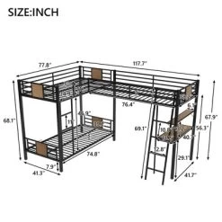 L-Shaped Twin Over Twin Bunk Bed With Twin Size Loft Bed With Desk And Shelf , Brown - ModernLuxe -Children Furniture Store GUEST f775d5d3 8200 4e6e 93d5 74760ba27810