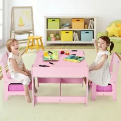 Costway 3 In 1 Kids Wood Table Chairs Set W/ Storage Box Blackboard Drawing Pink -Children Furniture Store GUEST fa4ce518 1666 4559 9699 6cc6519afc5d 1