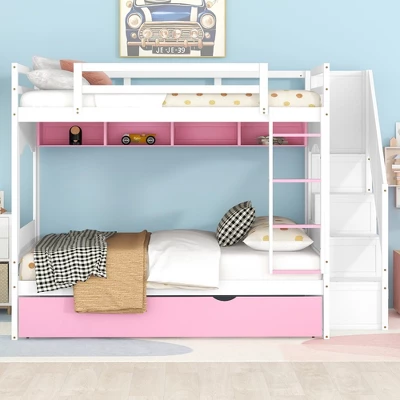 Full Over Full Bunk Bed With Trundle, Stairs, Ladders And Storage Cabinet-ModernLuxe 4 Full Over Full Bunk Bed With Trundle, Stairs, Ladders And Storage Cabinet-ModernLuxe - Image 2