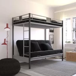 Twin Over Futon Maxence Metal Bunk Bed Silver/Black - Room & Joy -Children Furniture Store GUEST fab434ac 1369 495c 8756 9658fb0c7c60
