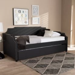 Twin Ally Fabric Upholstered Sofa Daybed With Roll Out Trundle Guest Bed Dark Gray - Baxton Studio -Children Furniture Store GUEST fe08012f 2bf6 491f a494 de78d820116f