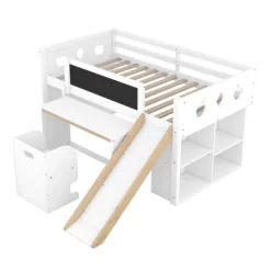 Wood Loft Bed With Slide, Cabinets, Blackboard, Desk And Chair-ModernLuxe -Children Furniture Store GUEST fe96f795 76c7 4954 9016 ffa644699306