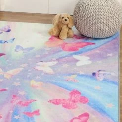 Butterfly Colorful Kids Playroom Nursery Washable Indoor Area Rug By Blue Nile Mills -Children Furniture Store GUEST ff0f7c9f bfd8 47e3 ad55 3c28917e827b