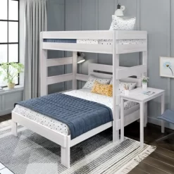 Max & Lily Farmhouse Twin Over Full L-Shaped Bunk Bed With Desk